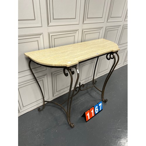 1167 - Wrought iron marble top console table / garden table