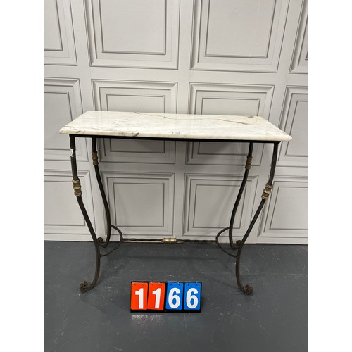 1166 - Wrought iron marble top console table / garden table