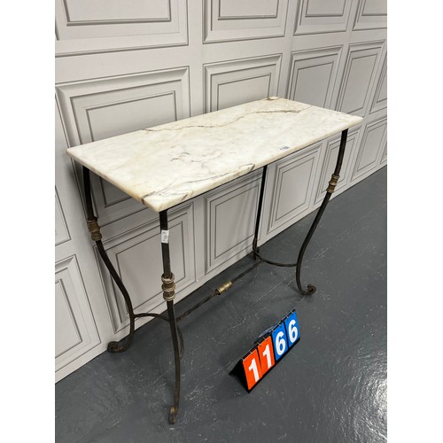 1166 - Wrought iron marble top console table / garden table