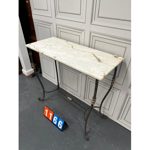 1166 - Wrought iron marble top console table / garden table