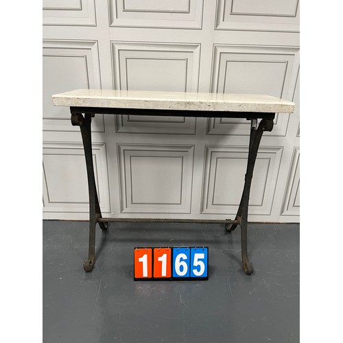 1165 - Wrought iron marble top console table / garden table