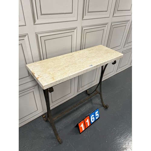 1165 - Wrought iron marble top console table / garden table