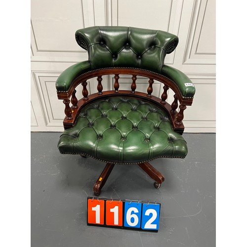 1162 - Vintage green leather chesterfield office chair