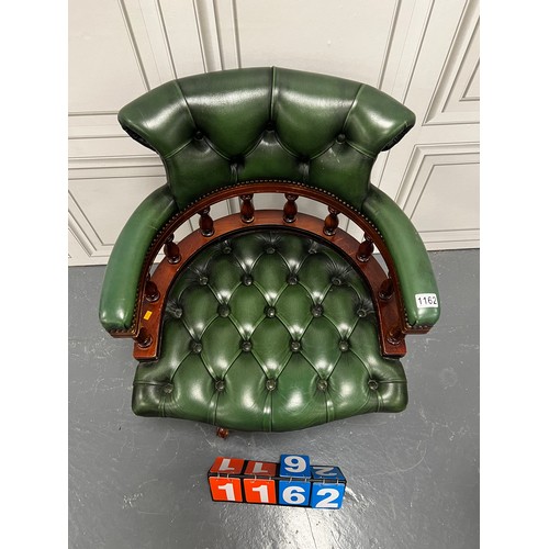 1162 - Vintage green leather chesterfield office chair