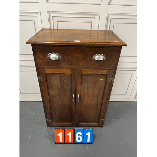 1161 - Vintage oak hall cupboard with drawer