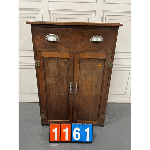 1161 - Vintage oak hall cupboard with drawer