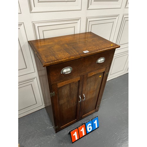 1161 - Vintage oak hall cupboard with drawer