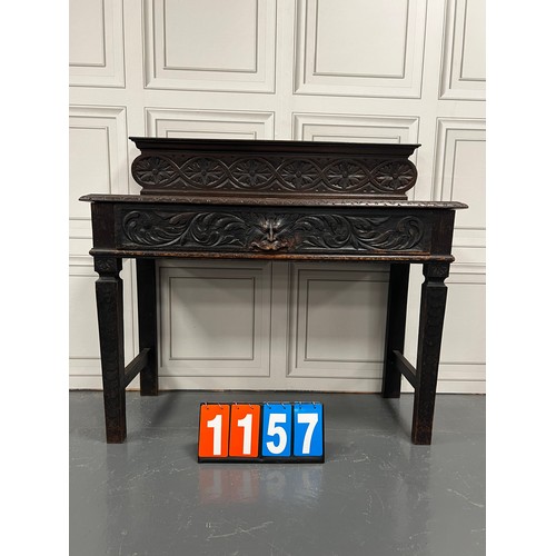 1157 - Green man vintage oak hall table with draw