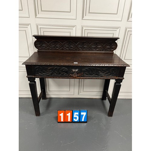 1157 - Green man vintage oak hall table with draw