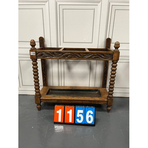 1156 - Victorian oak stick stand on bobbin legs