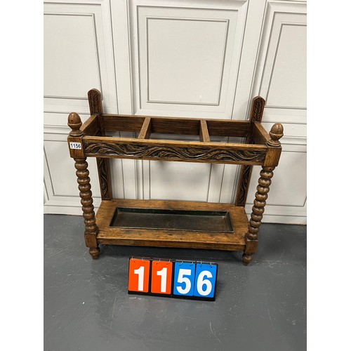 1156 - Victorian oak stick stand on bobbin legs