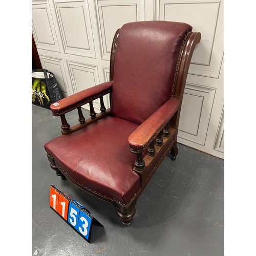 1153 - Victorian leather freside arm chair