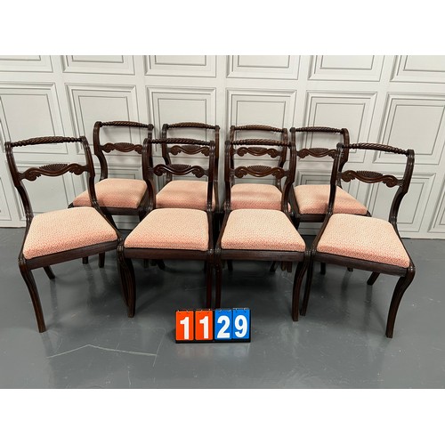 1129 - Set of 8 regency mahogany rope back chairs very clean