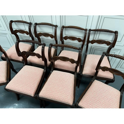 1129 - Set of 8 regency mahogany rope back chairs very clean