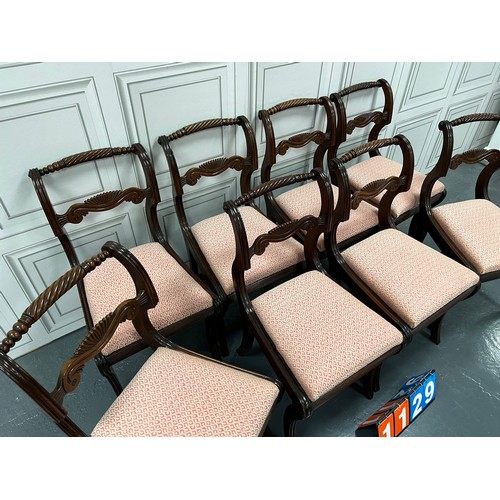 1129 - Set of 8 regency mahogany rope back chairs very clean