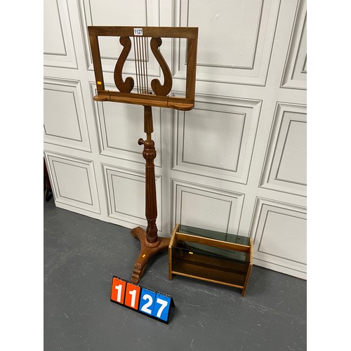 1127 - Carved bible/book stand with mag rack