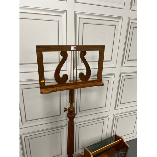 1127 - Carved bible/book stand with mag rack