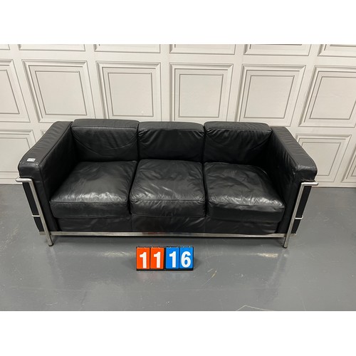 1116 - Retro ‘le corbusier Lez’ chrome and leather 3 seater sofa