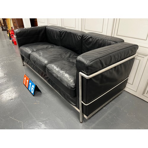 1116 - Retro ‘le corbusier Lez’ chrome and leather 3 seater sofa