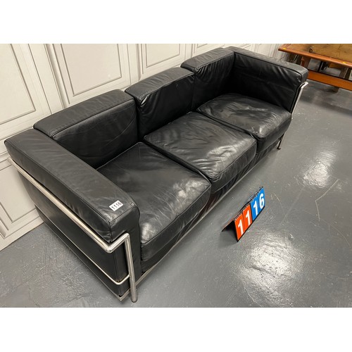 1116 - Retro ‘le corbusier Lez’ chrome and leather 3 seater sofa