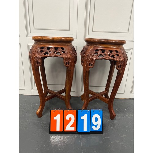 1219 - Pair of oriental carved jardeniere / pot stands