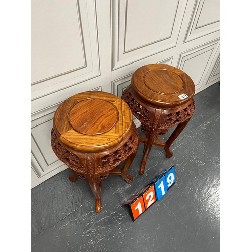 1219 - Pair of oriental carved jardeniere / pot stands