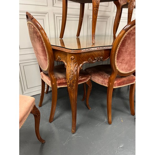 1162 - Large french walnut table & 8 chairs good pattern material to chairs