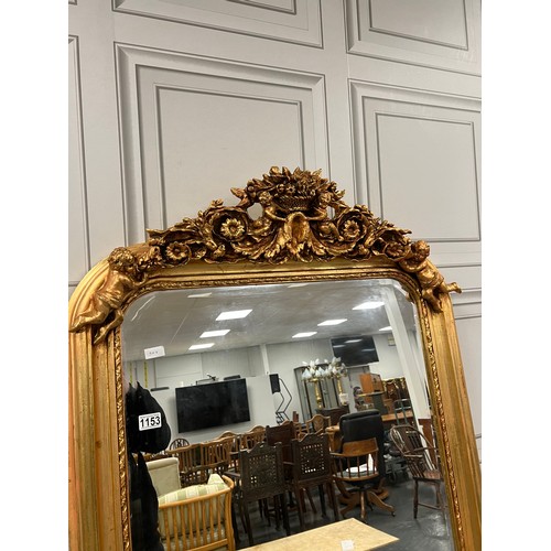 1153 - Large 6ft by 3ft gilt frame ladies salon mirror with cherubs