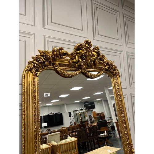 1151 - Large 7ft by 3ft gilt frame french salon mirror with cherub