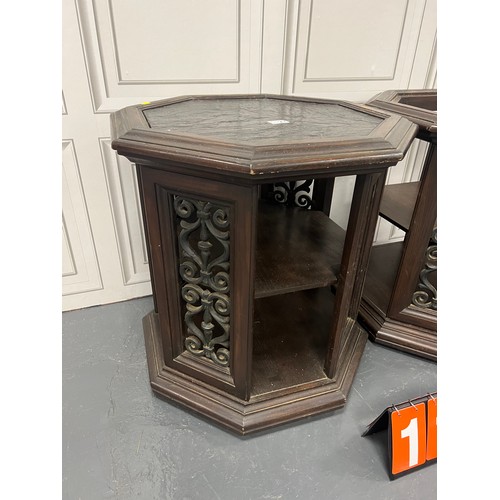 1127 - Pair of carved centre table one top missing