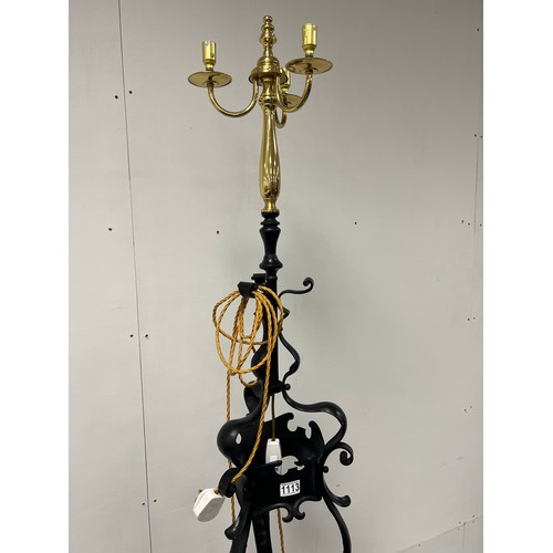 1113 - Good quality brass top candleabra standard lamp