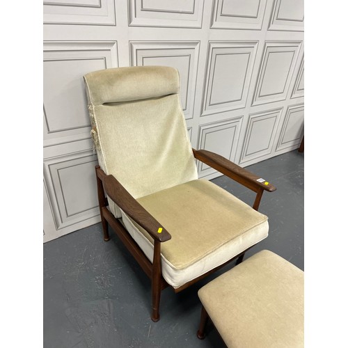 1103 - Mid century manhattan teak arm chair/ recliner + foot stool guy rogers needs recovering