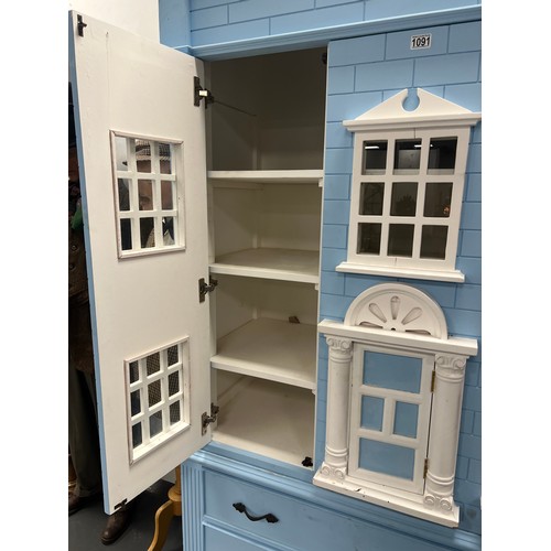 1091 - Large full size dolls house style cabinet blue