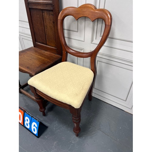 1086 - Early 20th century oak farmhouse chair + victorian balloon back chair