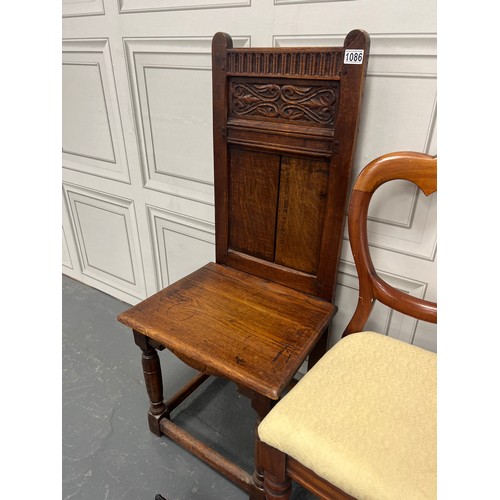 1086 - Early 20th century oak farmhouse chair + victorian balloon back chair