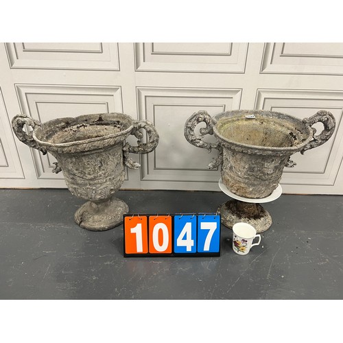 1047 - Pair of early antique lead urns a/f ( from bolsover castle auction)