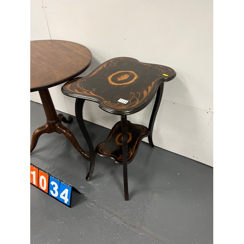 1034 - Georgian mahogany tripod table + edwardian inlaid table