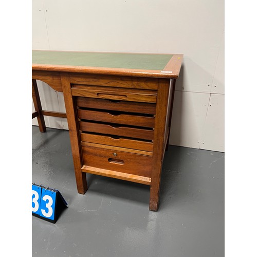 1033 - Oak pedestal desk with tambour front