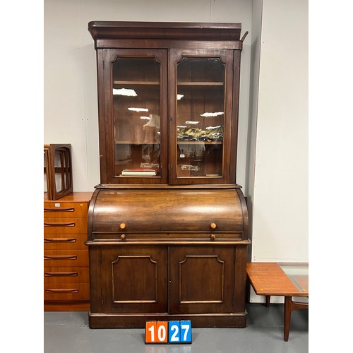 1027 - Victorian mahogany cylinder bureau bookcase