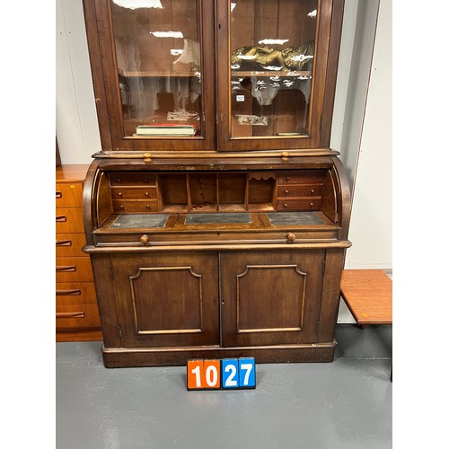 1027 - Victorian mahogany cylinder bureau bookcase