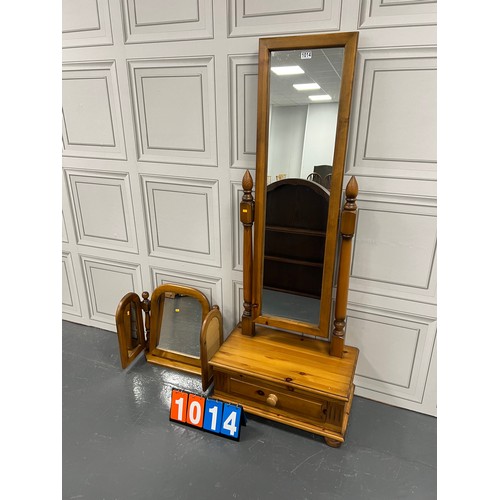 1014 - Solid pine cheval mirror + triple mirror