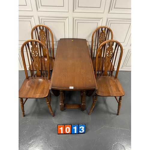 1013 - Old charm oak drop leaf table + 4 wheel back chairs