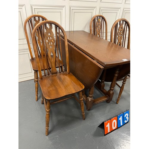 1013 - Old charm oak drop leaf table + 4 wheel back chairs