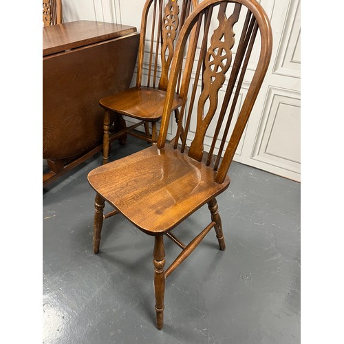 1013 - Old charm oak drop leaf table + 4 wheel back chairs