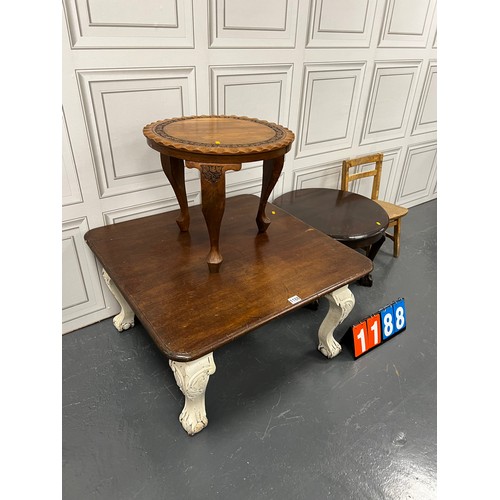 1188 - Dealers delight, 3 vintage coffee tables + antique childs chair