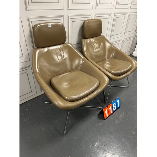 1187 - Pair of mid century chrome & leather 'allermuir ' relaxation chairs