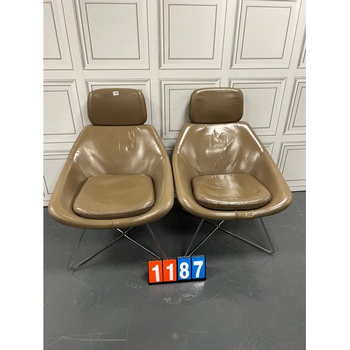 1187 - Pair of mid century chrome & leather 'allermuir ' relaxation chairs