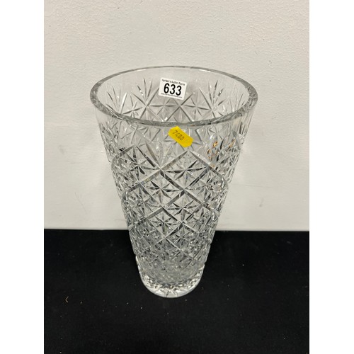 633 - Large heavy cut glass vase