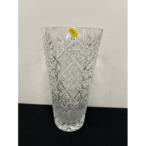 633 - Large heavy cut glass vase