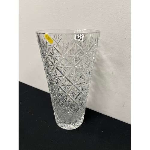 633 - Large heavy cut glass vase